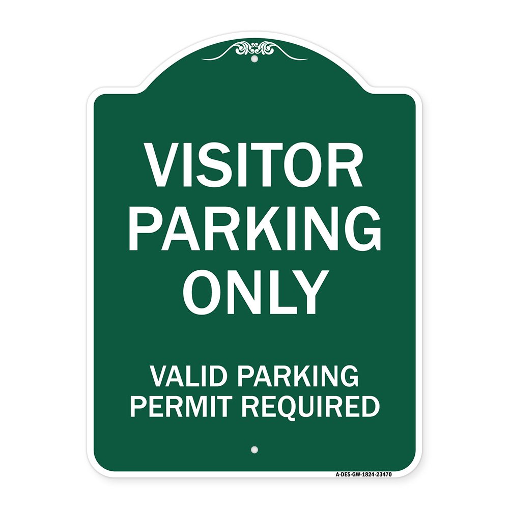 Signmission Parking Area Visitors Parking Only Valid Parking Permit Required, Green & White, A-DES-GW-1824-23470 A-DES-GW-1824-23470 - alternate 1